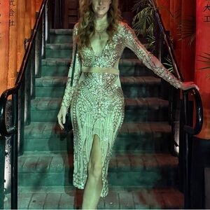 Banjul Sequined Nude Bronze Midi Cocktail Dress Party Birthday Size Small